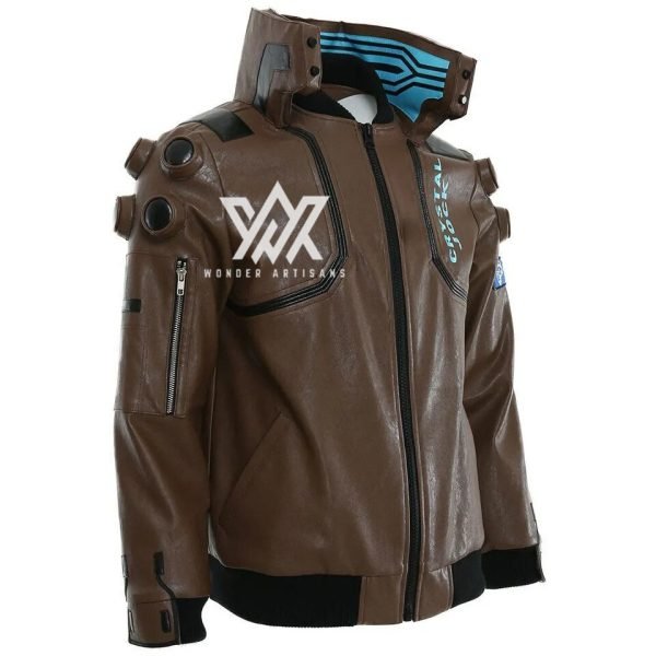 Cyberpunk 2077 Costume V Jacket Cosplay Brown Bomber Leather Jacket - Screen Authentic Costume - Image 2
