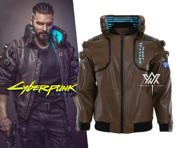 Cyberpunk 2077 Costume V Jacket Cosplay Brown Bomber Leather Jacket - Screen Authentic Costume