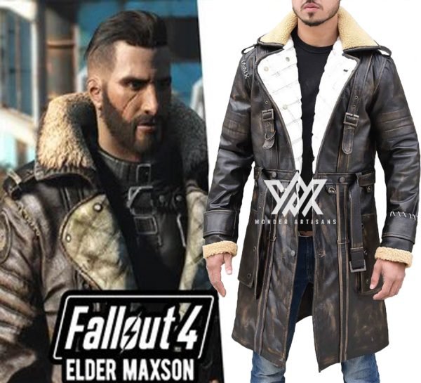 Elder Arthur Maxson Coat Cosplay Fallout 4 Costume Leather Coat