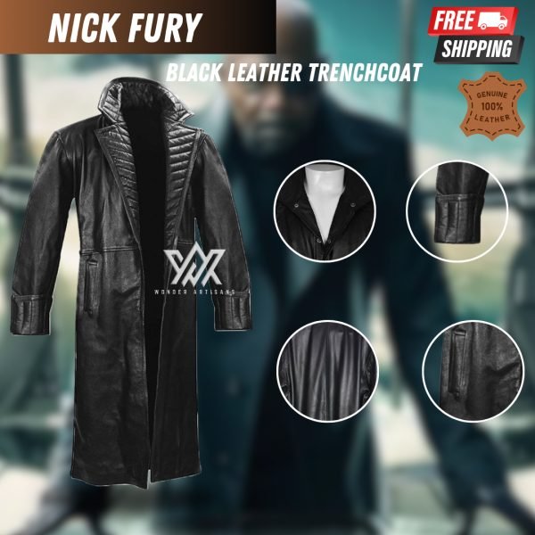Iron Man 2 Nick Fury Leather Trench Coat - Long Coat Inspired by Marvel Nick Fury | Leather Long Coat for Men | Marvel Inspired Long Jacket - Image 4