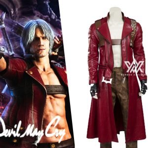 Devil May Cry 3 Dante Cosplay Costume Red Leather Coat with Gun Holster Gaming Outfits - Screen Authentic Costume