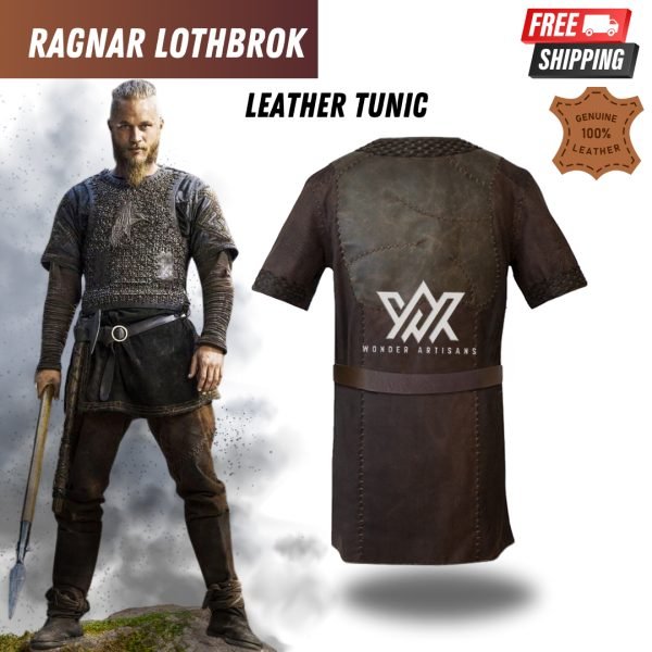 Ragnar Costume Jacket Vikings Ragnar Lothbrok Cosplay Leather Tunic |  Authentic Leather Cosplay Tunic |Ragnar Lothbrok Leather Tunic - Image 2