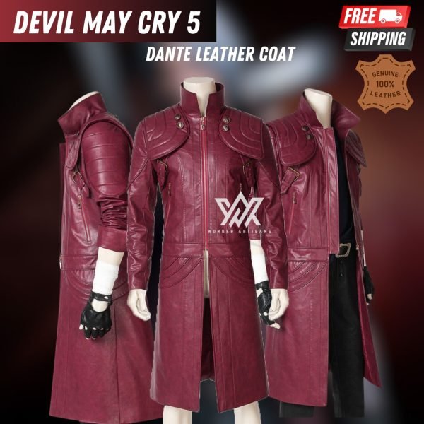 Devil May Cry 5 Costume Dante Cosplay Leather Coat - Image 3