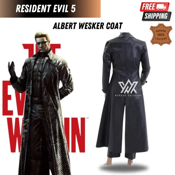Resident Evil 5 Albert Wesker Coat: Black Faux Leather Trench for Cosplay - Albert Wesker Coat Perfect for Resident Evil 5 Cosplay & Outfit - Image 2