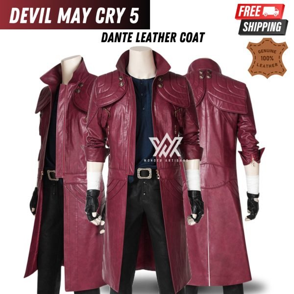Devil May Cry 5 Costume Dante Cosplay Leather Coat - Image 5