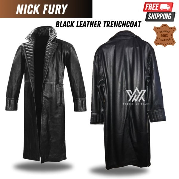 Iron Man 2 Nick Fury Leather Trench Coat - Long Coat Inspired by Marvel Nick Fury | Leather Long Coat for Men | Marvel Inspired Long Jacket - Image 3