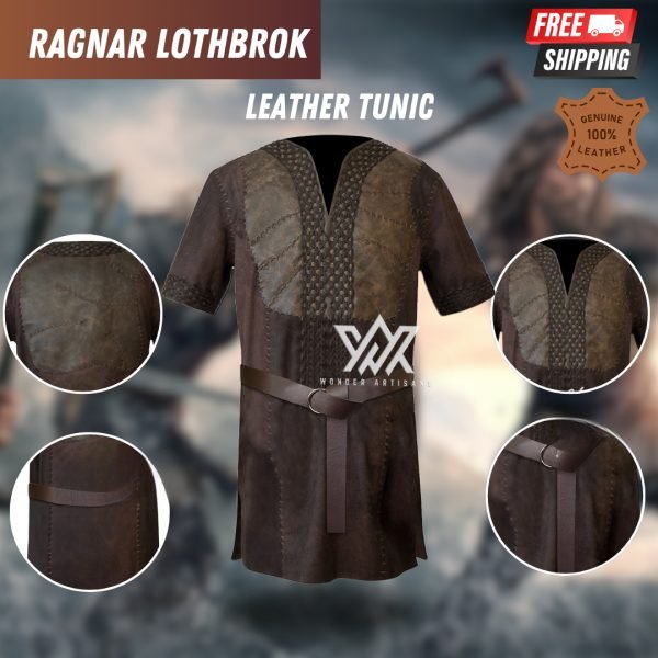 Ragnar Costume Jacket Vikings Ragnar Lothbrok Cosplay Leather Tunic |  Authentic Leather Cosplay Tunic |Ragnar Lothbrok Leather Tunic - Image 4