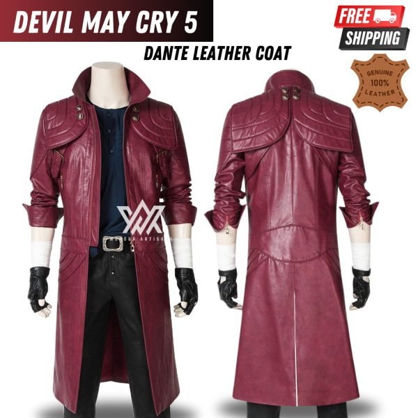 Devil May Cry 5 Costume Dante Cosplay Leather Coat - Image 2