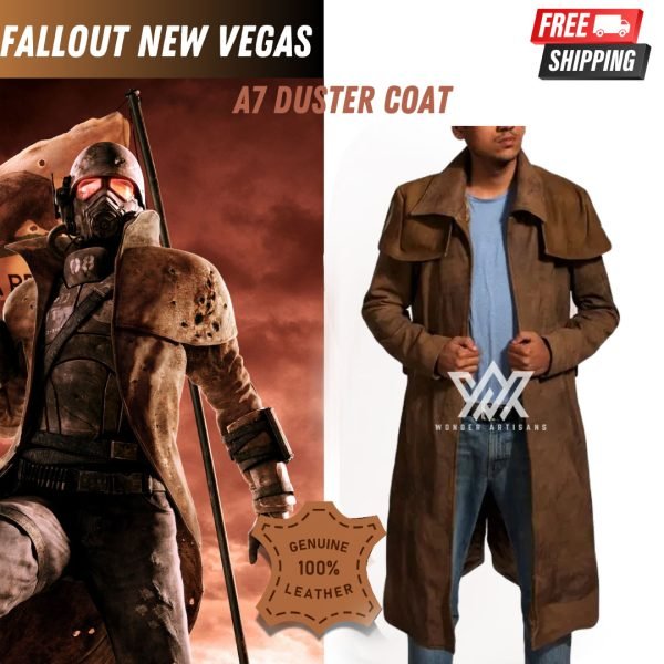 Fallout New Vegas A7 Duster NCR Veteran Ranger Costume  Suede Leather Coat New California Republic Coat - Screen Authentic Costume