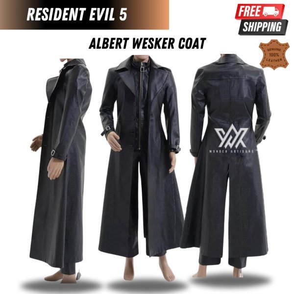 Resident Evil 5 Albert Wesker Coat: Black Faux Leather Trench for Cosplay - Albert Wesker Coat Perfect for Resident Evil 5 Cosplay & Outfit - Image 5