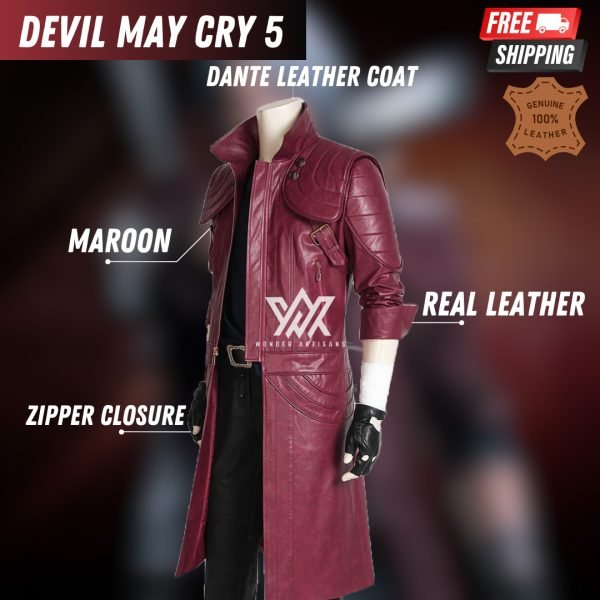 Devil May Cry 5 Costume Dante Cosplay Leather Coat - Image 6