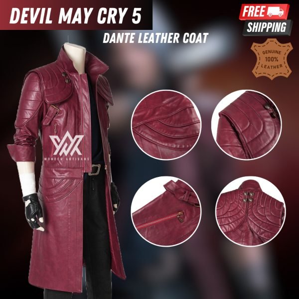 Devil May Cry 5 Costume Dante Cosplay Leather Coat - Image 7