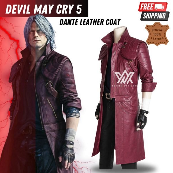 Devil May Cry 5 Costume Dante Cosplay Leather Coat - Image 4